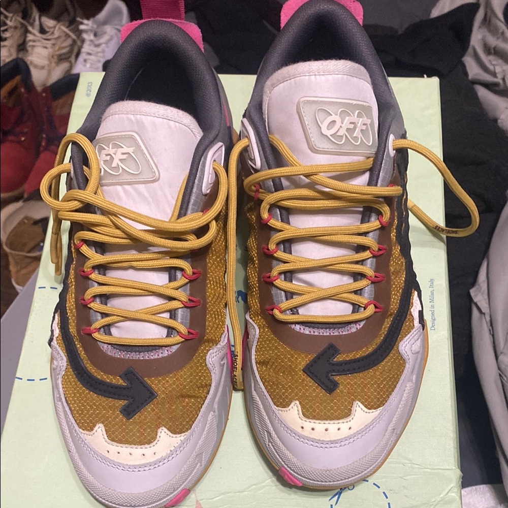 Off-White Gold and Pink Sneakers Retro Style